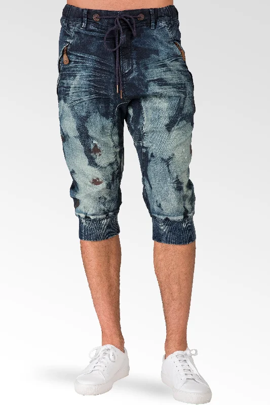 Shop men’s and women’s fashion at unbeatable prices today! Dark Blue Clouded Wash Premium Knit Denim Jogger Capri Short, Rib Bottom 3D Whiskering 18" Inseam Shop men’s and women’s fashion at unbeatable prices today! Dark Blue Clouded Wash Premium Knit Denim Jogger Capri Short, Rib Bottom 3D Whiskering 18" Inseam