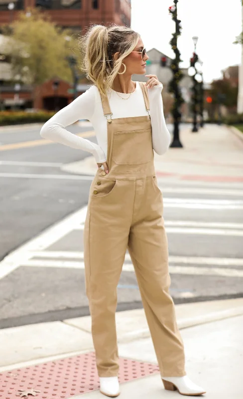 FINAL SALE - Feeling Confident Khaki Overalls