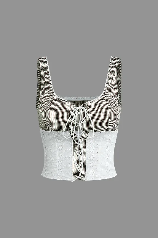 Save more with our buy-more, save-more deals on men’s fashion. Plaid Panel Cutwork Lace-up Tank Top Save more with our buy-more, save-more deals on men’s fashion. Plaid Panel Cutwork Lace-up Tank Top