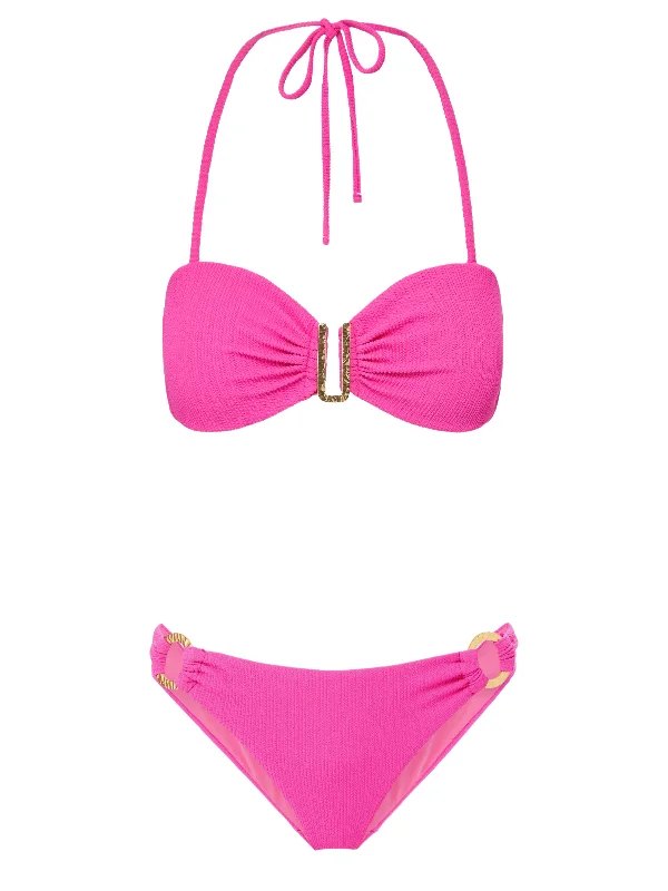 Cindy Top + Ring Trim Bottom in Shocking Pink Texture