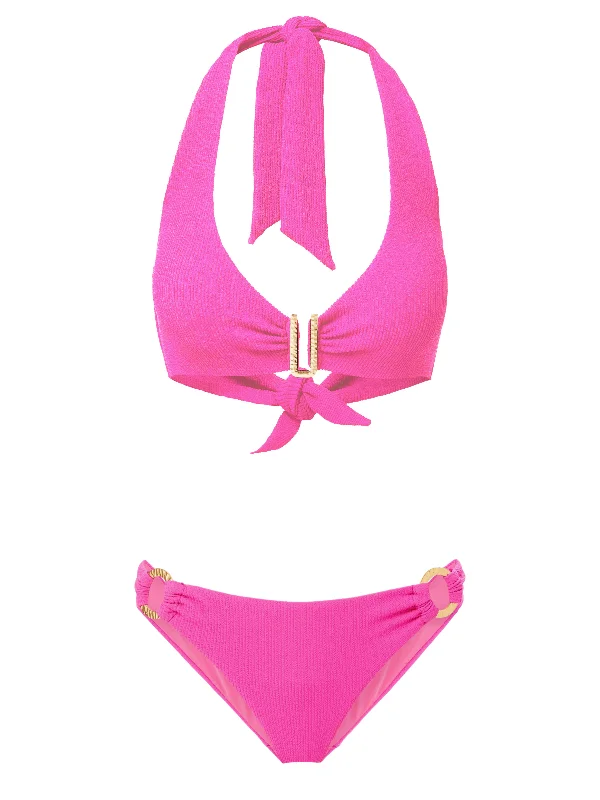 Melissa Top + Ring Trim Bottom in Shocking Pink Texture